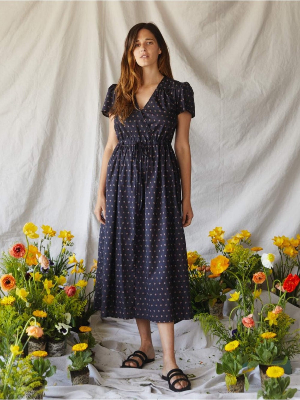 Christy Dawn Noir Camellia Dawn Dress size Large Dark Floral Southern Gothic